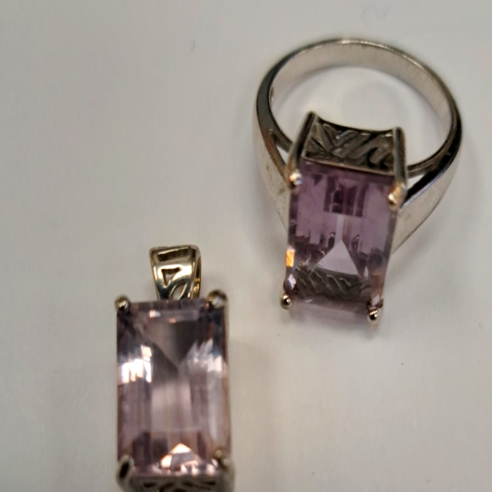 SIGAL designer 925 silver ring and pendant Amethyst Size 10